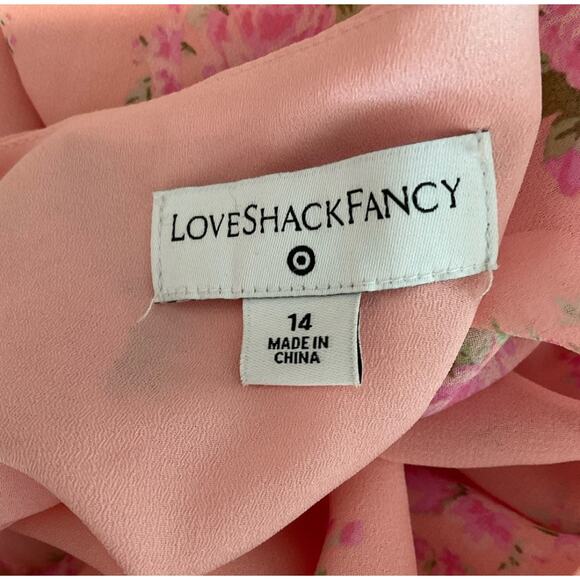 Loveshackfancy Target Fleur Pink Peach Roses Dress Short Sleeve Size 14 - Picture 4 of 5